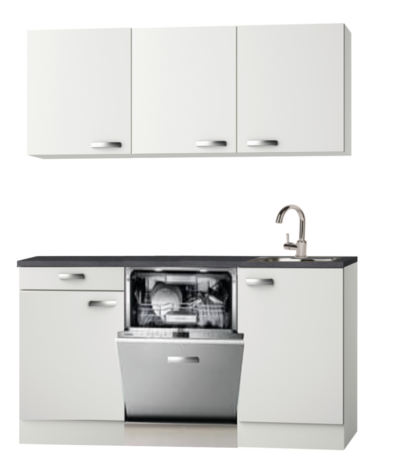 Kitchenette 160cm wit glans met vaatwasser NEW-4490