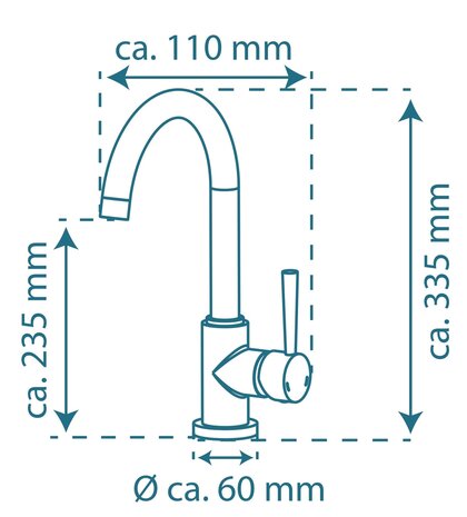 CORNWALL ééngreepsmengkraan keuken met ronde uitloop, lage druk, chroom  lage druk kraan - alleen geschikt voor lage druk boilers/kleine accumulatoren (onder wastafel model)  met hoge ronde uitloop 