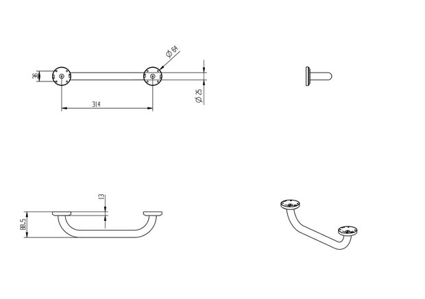 LONDON handgreep voor bad, chroom  van roestvrij staal  afmetingen: ca. l: 6,4 x b: 38 x d: 8,6 cm  garantie: 2 jaar