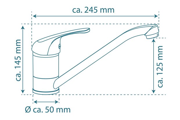 FALCON ééngreepsmengkraan keuken, lage druk, chroom  kraan met verlengde uitloop en 360° draaibereik  keramische schijven  geluidsarme, verwisselbare 40 mm-cartouche  flexibele metalen aansluitsla