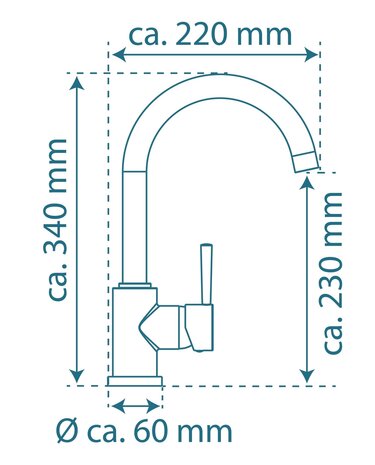 UNICORN ééngreepsmengkraan keuken met ronde uitloop, chroom  elegante kraan met hoge ronde uitloop en draaibereik 150°  energiebesparing door cold start functie  keramische schijven  geluidsarme, 