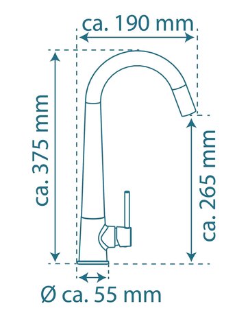 PISA ééngreepsmengkraan keuken met ronde uitloop, chroom  elegante kraan met hoge ronde uitloop en draaibereik 150°  keramische schijven  geluidsarme, verwisselbare 25 mm cartouche  mousseur CASCA