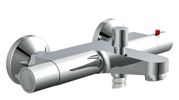 VICO thermostatische mengkraan bad, chroom  ½" (Ø ca. 1,9 cm) keramisch ventiel bovenstuk  uitwisselbaar thermostaat element  temperatuurschaal met veiligheidsstop op 38°C  ½" (Ø ca. 1,9 cm) verbi