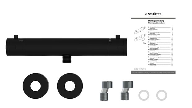 LONDON thermostatische mengkraan douche, zwart mat  keramisch ½ (Ø ca. 1,9 cm) ventiel bovenstuk  uitwisselbaar thermostaat element  temperatuurschaal met veiligheidsstop op 38°C  Eco-Click funct