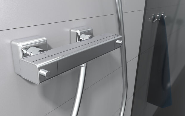 SIGNO thermostatische mengkraan douche, chroom  ½" (Ø ca. 1,9 cm) keramisch ventiel bovenstuk  uitwisselbaar thermostaat element  temperatuurschaal en veiligheidsstop op 38 °C   Eco-Stop functie 