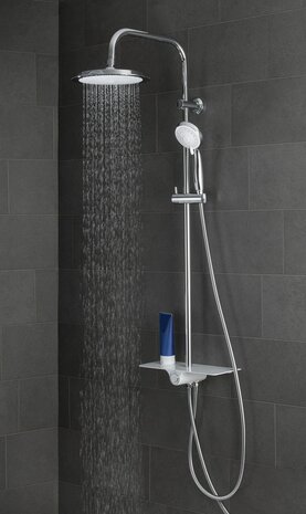 AQUASTAR hoofddouche set met planchet, chroom-wit  wellness hoofddouche met antikalk nozzles, hoofddouche: Ø ca. 24 cm  handdouche met 5 functies en met antikalk nozzles, maat: Ø ca. 10 cm  metalen