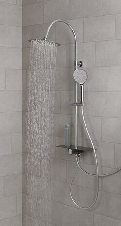 AQUASTAR hoofddouche set met planchet, chroom-antraciet  supervlakke hoofddouche met antikalk nozzles, hoofddouhe: Ø approx. 25 cm  handdouche met 3 functies, met antikalk nozzles, hoofddouche: Ø ca