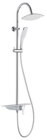 WATERWAY hoofddouche met ééngreepsmengkraan en planchet, chroom-wit  wellness-hoofddouche met antikalk nozzles, hoofddouche: ca. 20 x 20 cm  handdouche met antikalk nozzles, maat: (b x. L) ca. 6,4 x