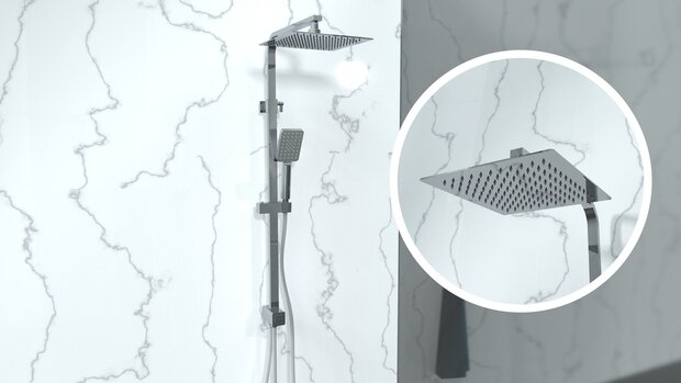 SILVER RAIN hoofddouche set, chroom  ultra-dunne, lasergelaste wellness-hoofddouche, 25 x 25 cm  volledig verchroomde handdouche met en met Push-Button  metalen douchestang in hoogte verstelbaar, c