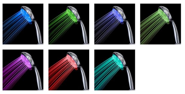 GALAXIS LED-handdouche, 3 functies, 7 kleuren, chroom  antikalk nozzles  3 functies  douchekop: Ø ca. 11 cm  7 verschillende kleuren (groen  blauw  lichtgroen  paars  rood  lichtblauw  turko
