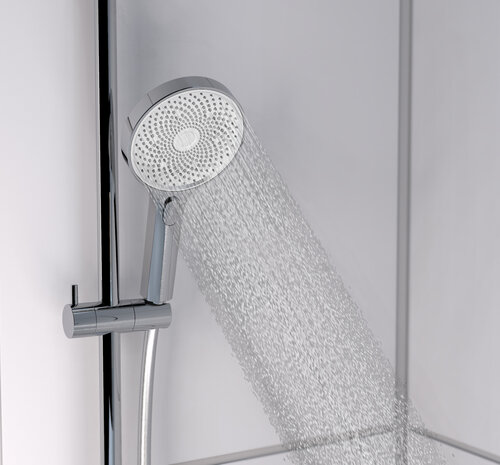 SAMOA RAIN handdouche, 3 functies, chroom-wit  antikalk nozzles  3 selecteerbare jets  douchekop: Ø ca. 13 cm  inclusief waterbesparende pakking - tot wel 50% minder water verbruik  ½" (Ø ca. 1,9