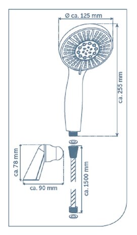 ADRIA wellness handdoucheset met wandhouder, 5 functies, chroom  antikalk nozzles  4 selecteerbare jets en waterstop functie  douchekop: Ø ca. 12,5 cm  flexibele doucheslang van metaal, lengte ca.