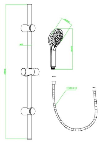 LIANA doucheset, 5 functies, stang 70 cm, chroom  antikalk nozzles  5 selecteerbare jets  douchekop: Ø ca. 11.5 cm  stang van metaal, ca. 70 cm  eenvoudige montage door wandbevestiging in hoogte 