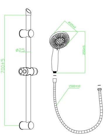 ADRIA doucheset, 5 functies, stang 63 cm, chroom  antikalk nozzles  4 selecteerbare jets en waterstop functie  douchekop: Ø ca. 12,5 cm  stang van metaal, lengte: ca. 63 cm  wandbevestiging in ho