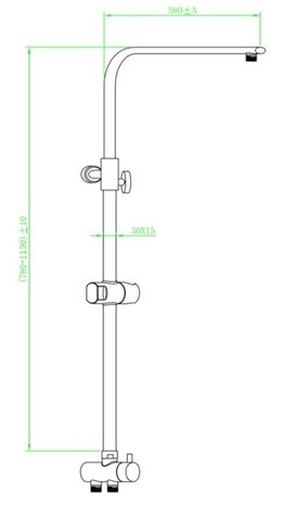 METZ douchestang voor hoofddouche, chroom  lengte: ca. 78-115 cm  ½" (Ø ca. 1,9 cm) aansluiting ACCESSOIRES:  omsteller (wissel van hoofddouche en handdouche)  glijder voor douchestang  garantie: