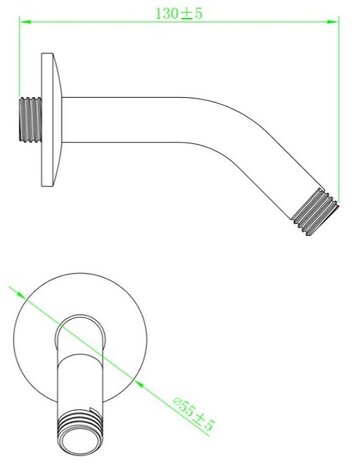 BASTIA douchearm voor wandmontage, chroom  montage onder het pleistwerk  lengte: ca. 14 cm  ½" (Ø ca. 1,9 cm) aansluiting  voor hoofddouchs tot max. 20 cm diameter ACCESSOIRES:  incluis rozetten 