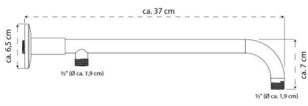 LYON douchearm voor wandmontage, chroom  lengte: ca. 37 cm  ½" (Ø ca. 1,9 cm) aansluiting  incluis rozet  garantie: 5 jaar