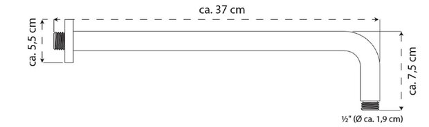 RIO UPdouchearm voor wandmontage, chroom  montage onder het pleistwerk   lengte: ca. 37 cm  ½" (Ø ca. 1,9 cm) aansluiting ACCESSOIRES:  incluis rozet  garantie: 5 jaar