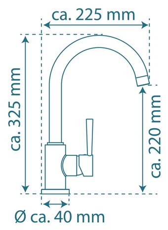 CORNWALL ééngreepsmengkraan keuken met ronde uitloop, lage druk, chroom  lage druk kraan - alleen geschikt voor lage druk boilers/kleine accumulatoren (onder wastafel model)  met hoge ronde uitloop 