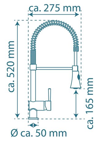 CORNWALL ééngreepsmengkraan keuken met spiraalveer, lage druk, roestvrij staal  lage druk kraan - alleen geschikt voor lage druk boilers/kleine accumulatoren (onder wastafel model)  hoge ronde uitlo