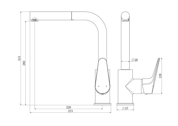 FLORIDA ééngreepsmengkraan keuken met uittrekbare uitloop, roestvrij staal-look  uittrekbare hoge uitloop, draaibereik 360°  cold-start functie - koud water bij greep in de middelste stand  keramis