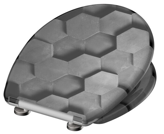 Duroplast WC-bril GREY HEXAGONS met soft-close en quick-release