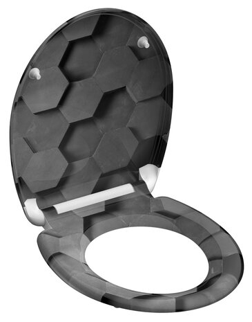 Duroplast WC-bril GREY HEXAGONS met soft-close en quick-release