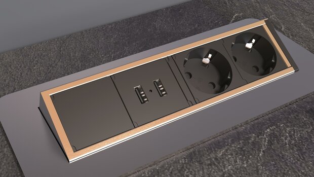 E2 inschuifbare stekkerdoos, 2-voudig stopcontact en 2 x USB   inbouw stekkerdoos geschikt voor keuken, woonkamer en kantoor  multifunctionele stekkerdoos met 2 standaard stopcontacten, 2 USB-poorte