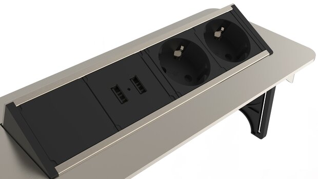 E2 inschuifbare stekkerdoos, 2-voudig stopcontact en 2 x USB   inbouw stekkerdoos geschikt voor keuken, woonkamer en kantoor  multifunctionele stekkerdoos met 2 standaard stopcontacten, 2 USB-poorte