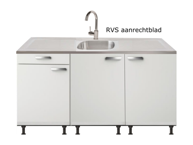 keukenblok 150cm Ida wit met rvs aanrecht RAI-9944