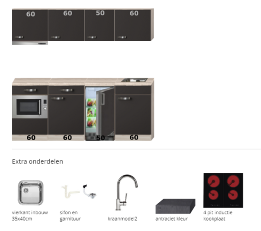 Keukenblok 230cm antraciet incl de apparatuur RAI-8888