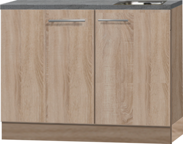 Keukenblok 110cm Houtnerf met inbouw koelkast en rvs spoelbak RAI-4366