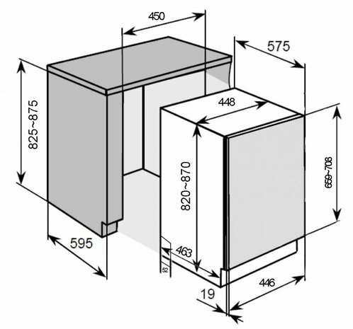 Kitchenette 180cm met vaatwasser en koelkast 50cm RAI-0005