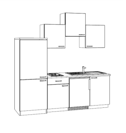 Minikeuken 210 cm, onderbouwkoelkast, Inbouwkookplaat met 2 kookplaaten edelstaal 2100-9