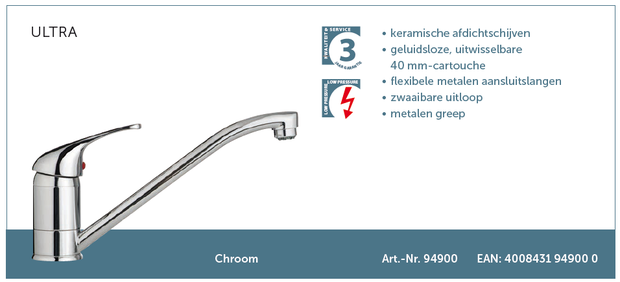 Lage druk keukenkraan chroom Bornholm HRG-31