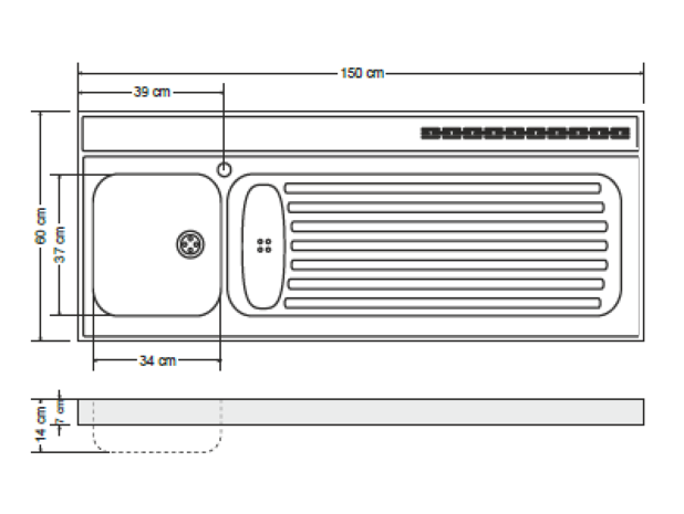 RVS aanrechtblad opleg 150cm x 60cm RAI-387