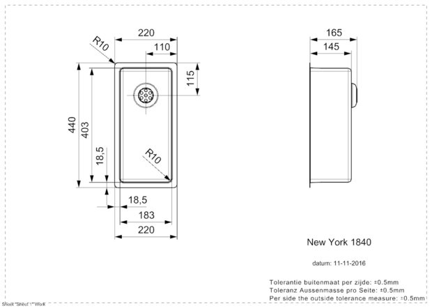 spoelbak vierhoekig NEW YORK 18X40 (L) INTEGRATED RAI-473