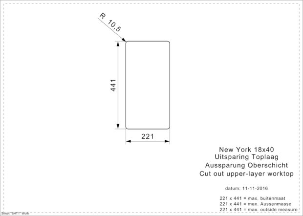 spoelbak vierhoekig NEW YORK 18X40 (L) INTEGRATED RAI-473