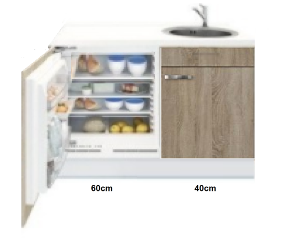 Kitchenette 100cm Padua Houtnerf incl mini inbouw koelkast RAI-2253