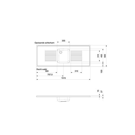 rvs aanrechtblad opleg 150cm x 60cm RAI-2500