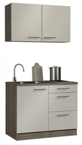 minikeuken 100cm wit-beuken met bovenkasten en e-kookplaat RAI-10012