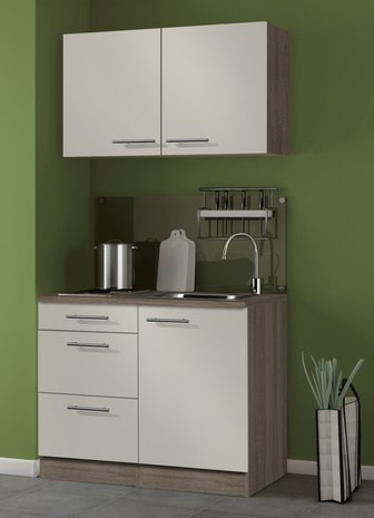 minikeuken 100cm wit-beuken met bovenkasten en e-kookplaat RAI-10012