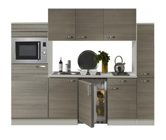 Keuken 240cm vigo grijs-bruin incl koelkast, kookplaat en apothekerskast RAI-371