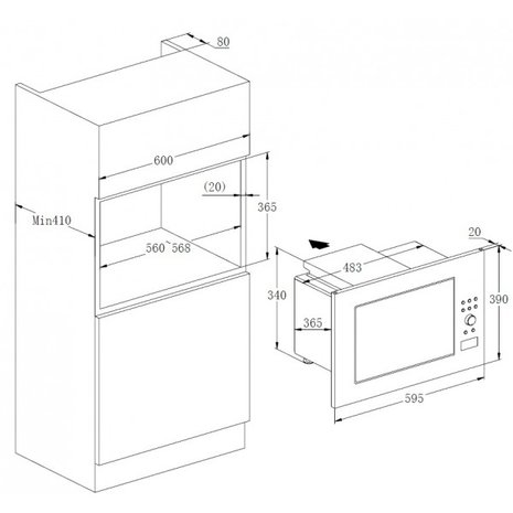 Keukenblok 210 wit hoogglans incl koelkast en magnetron RAI-3306