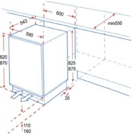 Keukenblok wit hoogglans 180 cm incl inbouw koelkast RAI-509