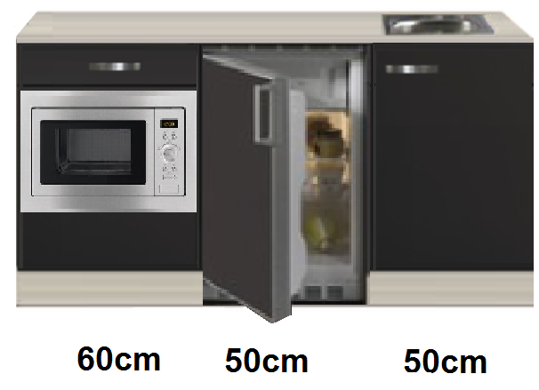 Keukenblok 160 Antraciet incl rvs spoelbak en koelkast en magnetron RAI-414