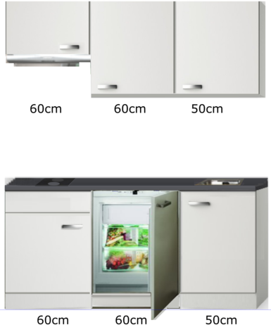Keukenblok 170cm met inbouw koelkast, kookplaat en afzuigkap RAI-004