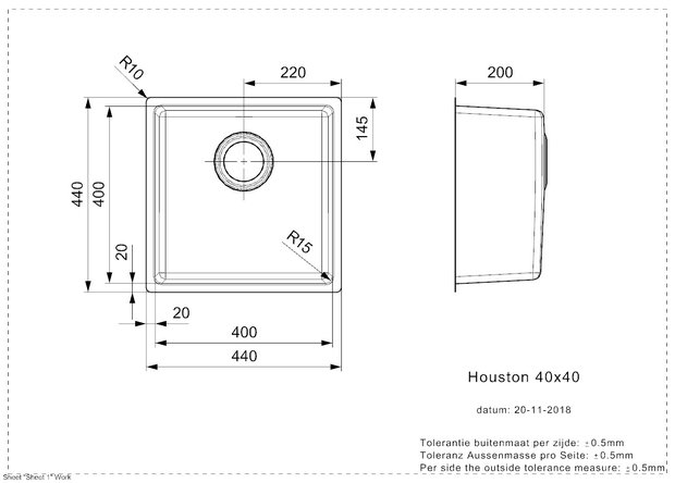 spoelbak vierkant HOUSTON 34X40 Rai-8841