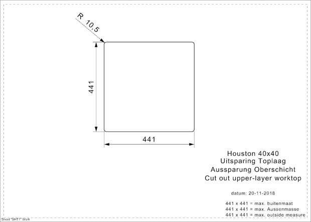 spoelbak vierkant HOUSTON 34X40 Rai-8841