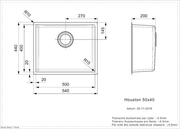 spoelbak vierkant HOUSTON 50X40 Rai-885